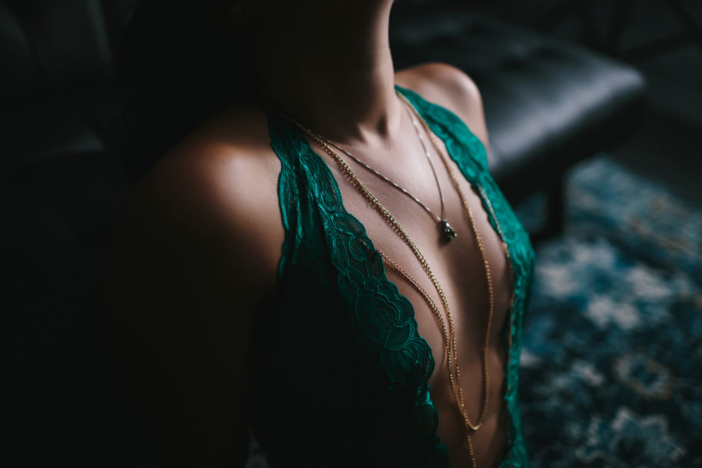 brunette teal bodysuit boudoir photography by Lindsay Hite
