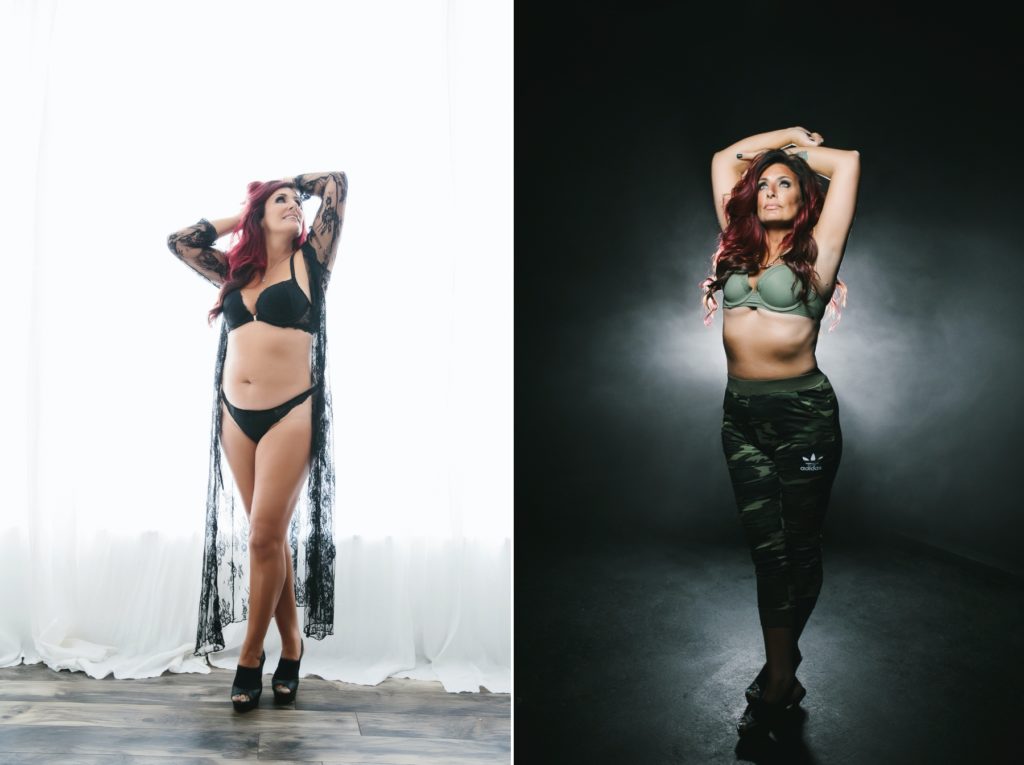 Double Image of Redhead in two piece lingerie; Boudoir Braintree Photography, Lindsay Hite