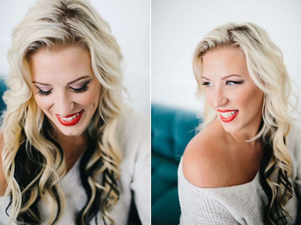 Side by side headshot portrait of blonde womanby Lindsay Hite