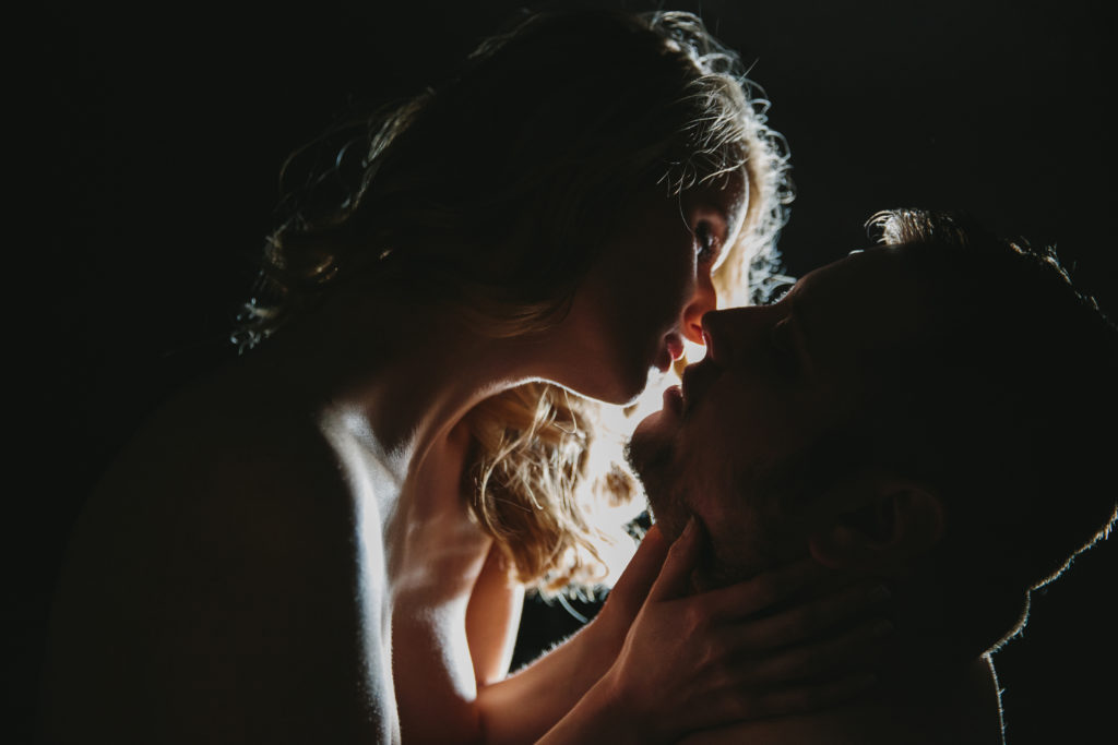 couple kissing with dark background, Couples Spark Session by Lindsay Hite