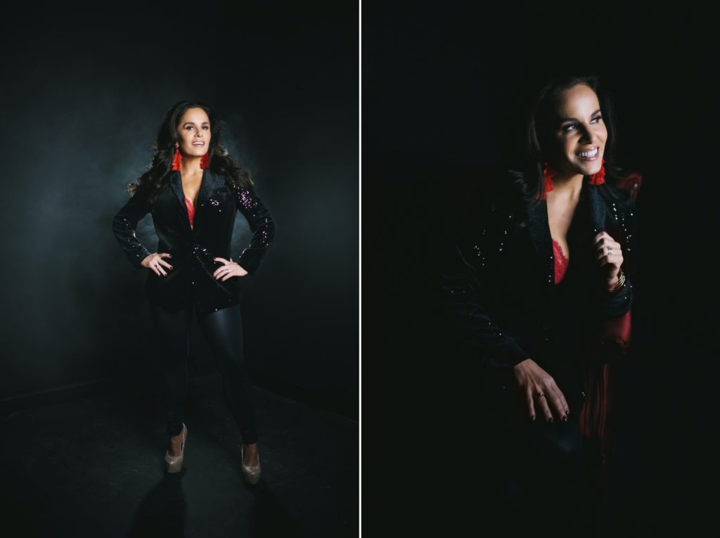 Side by Side of woman in power pose and suit; self care: an investment in future generations; photography by Lindsay Hite