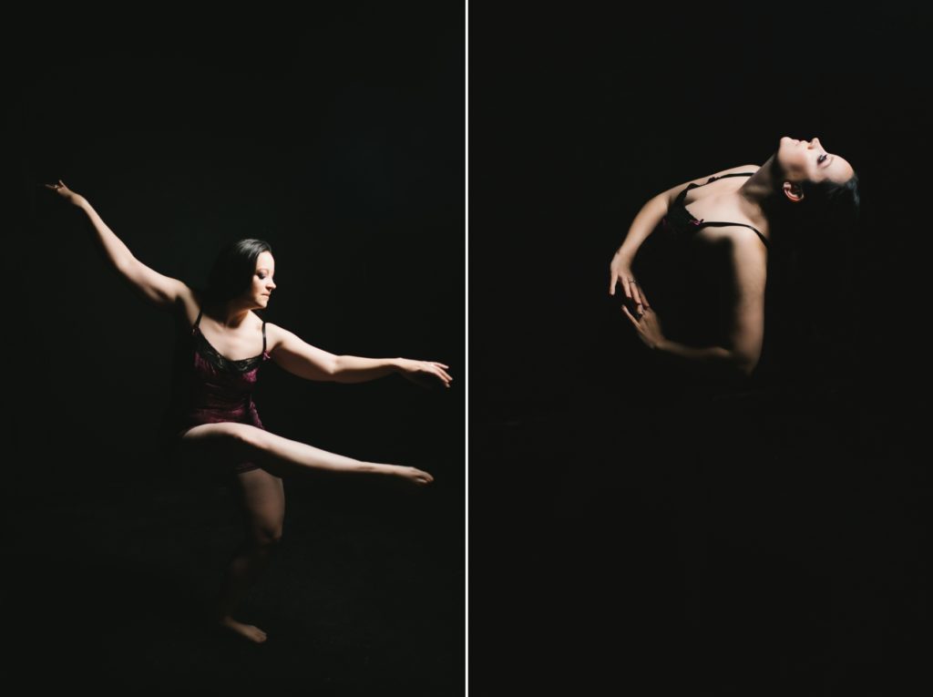 Dancer with black backdrop, Spark Session boudoir photography by Lindsay Hite