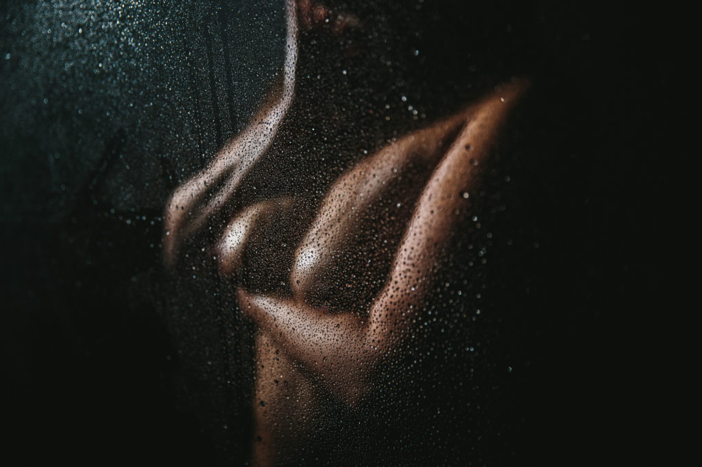 topless woman in dark shower scene, Transformative Boudoir Experience by Lindsay Hite